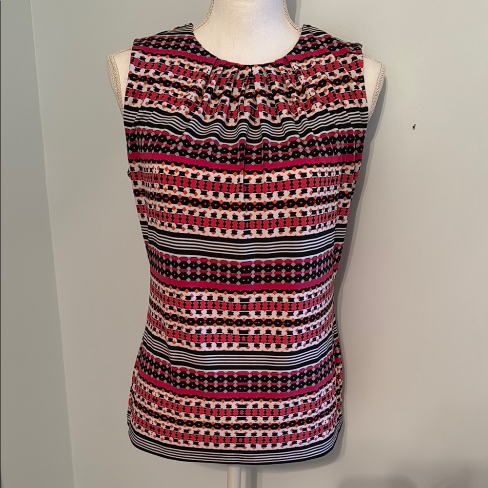 Calvin Klein Geometric Sleeveless Summer Top with  Ruched neckline